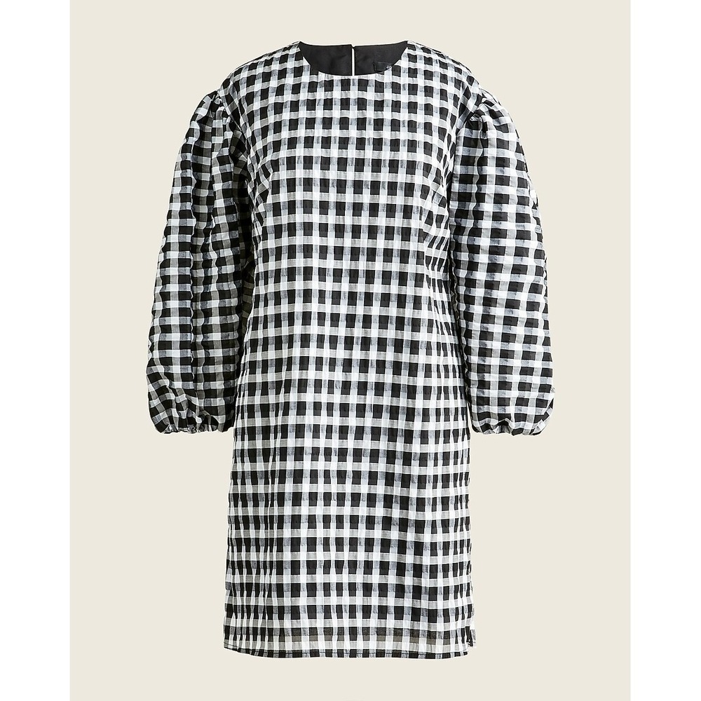 J.Crew Dress Womens Small Gingham Puff Sleeve Mini Black White Cottagecore